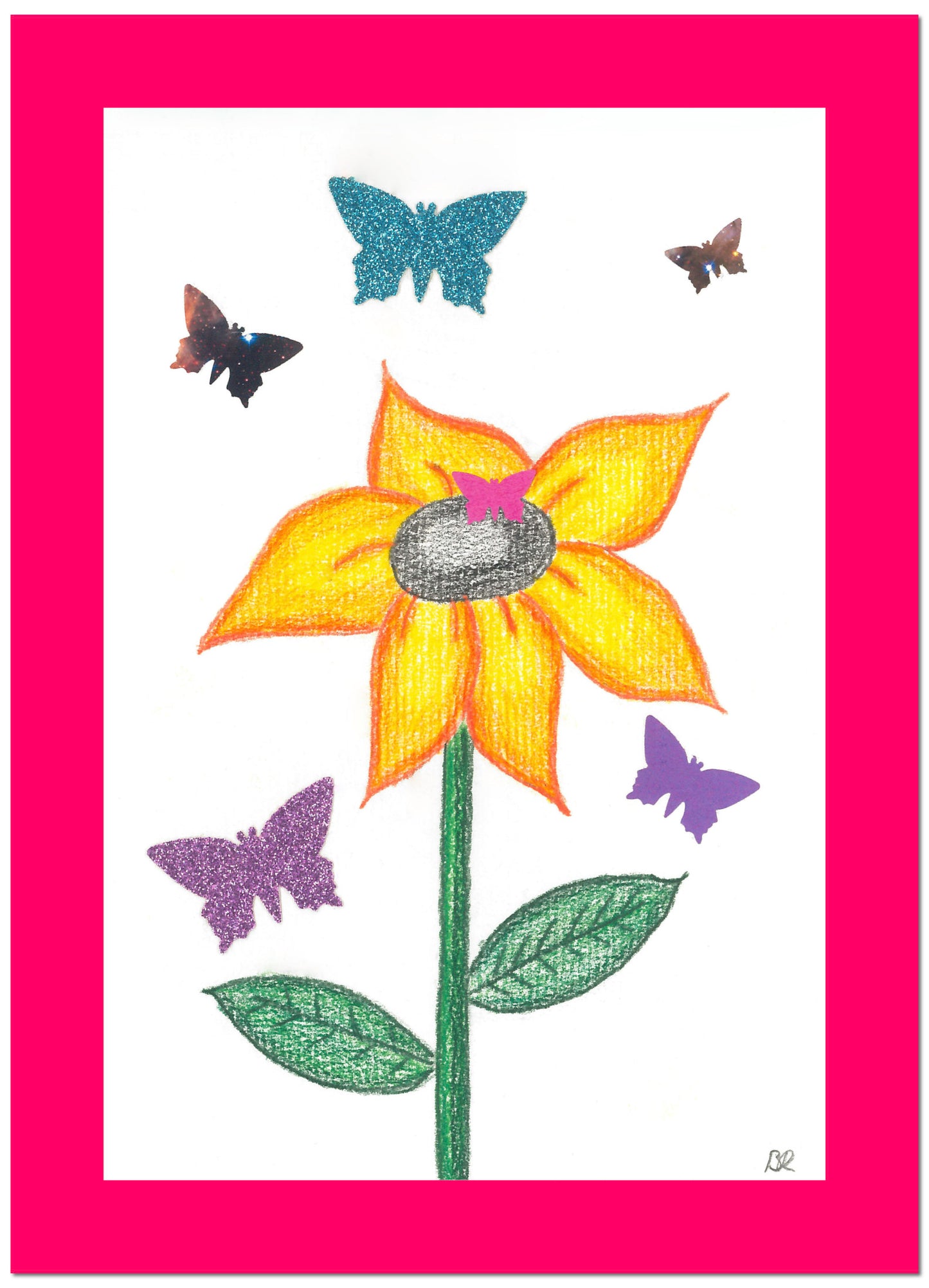 Gelbe Blume mit Schmetterlingen