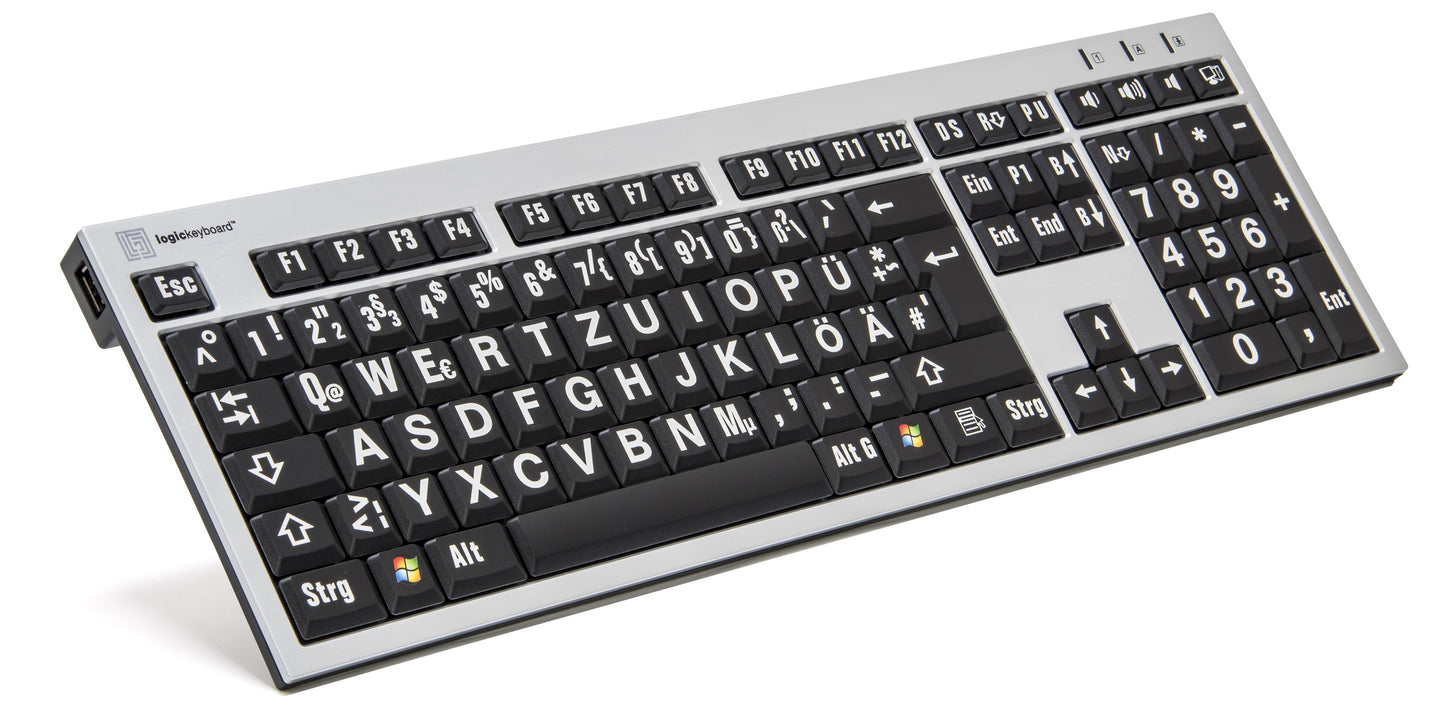 USB-Tastatur mit extragrosser Beschriftung Variante schwarz-weiss-silber