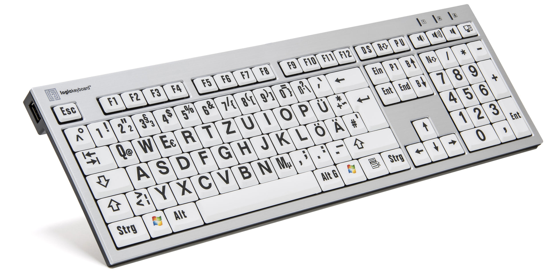 USB-Tastatur mit extragrosser Beschriftung Variante weiss-schwarz-silber